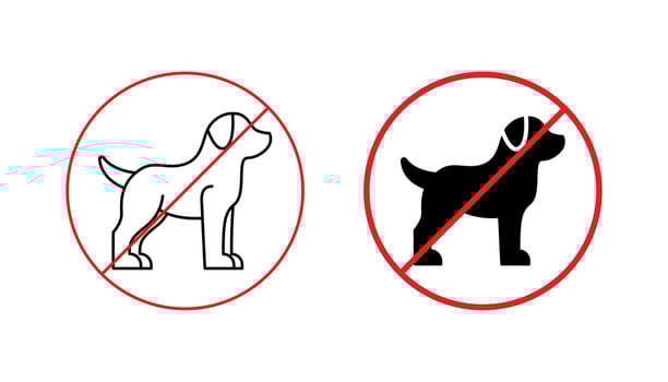 no pets allowed line and silhouette icon vector