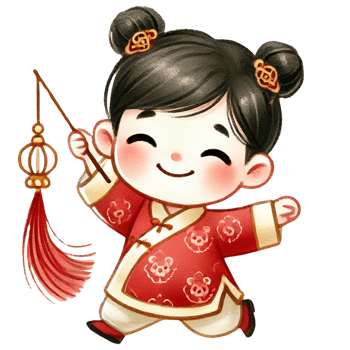 Happy child in traditional red attire holding a lantern. Chinese New Year png