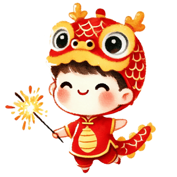 Child in dragon costume, celebrating with sparkler, Chinese New Year png