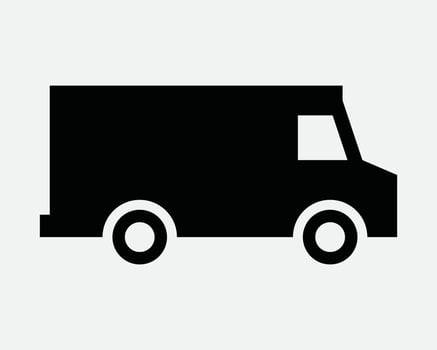 Truck Van Lorry Transportation Transport Delivery Deliver Vehicle Car Side View Cargo Lorry Freight Speed Logistic Sign Icon Shape Outline Black White vector