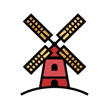 Colorful windmill illustration on hill Logo Illustration vector
