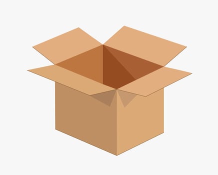 Realistic Open cardboard box mockup icon symbol. Empty blank Shipping delivery carton box. Fragile. packaging illustration image. Isolated on white background. vector