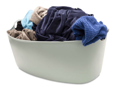 Laundry basket filled with assorted clothes in various colors, on transparent background. Front view. Ideal for themes related to laundry, household chores, or textile care. Cut out clothing. png