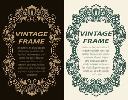 vintage Baroque scroll design frame engraving acanthus floral border pattern element retro style filigree vector
