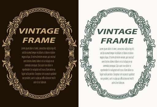 Oval vintage frame, decorative border engraving, Victorian and baroque style design. Elegant royal style frame shape with swirls, filigree, floral. For label, tag and invitation vector