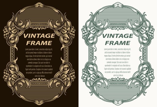 Vintage Baroque floral frame border Victorian engraving ornament scroll engraved heraldic shield retro pattern - eps 10 vector