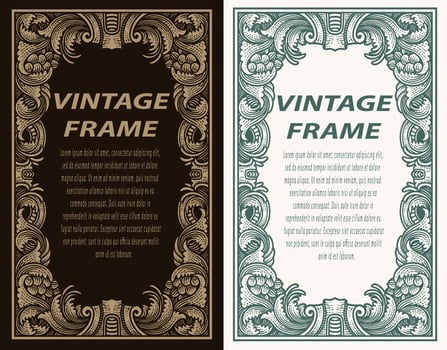 Vintage frame engraving. Antique baroque rococo frame - design vector