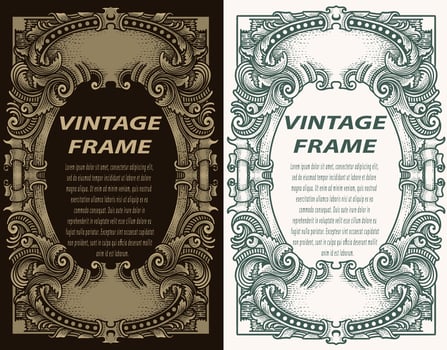 Vintage set retro cards. Template greeting card border wedding invitation. vector