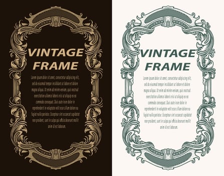 Vintage Baroque floral frame border Victorian flower ornament scroll engraved heraldic shield retro pattern decorative design tattoo vector
