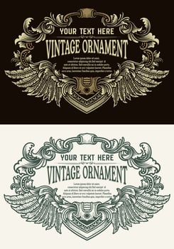 Vintage border frame engraving with antique ornament pattern - illustration vector