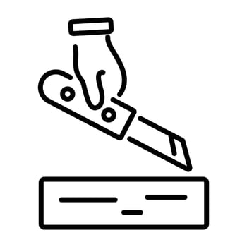 Linear icon of a hand holding a marking knife vector