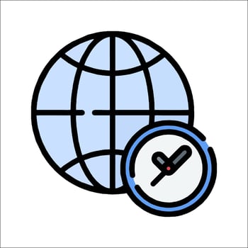 A globe and a clock icon on a white background vector