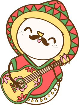 Retro Mexican Christmas Snowman with Sombrero hat and guitar Doodle Cartoon png