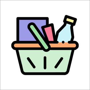 A basket with a bottle of water and other items vector
