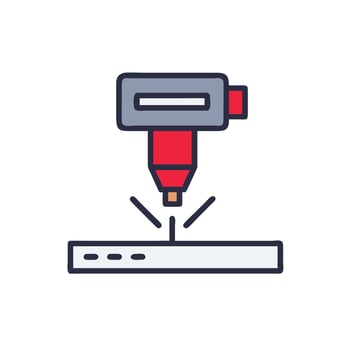 A red and white icon of a drill machine vector