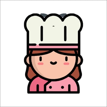 A cartoon chef with a hat on her head vector