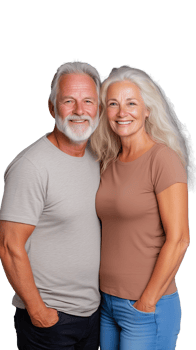 Happy senior couple embracing and smiling on transparent background png