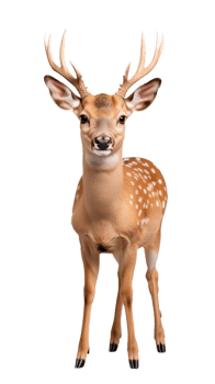 Portrait of a young deer with antlers standing on transparent background png