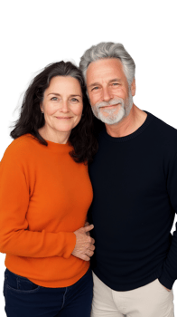 Happy senior couple embracing and smiling on transparent background png