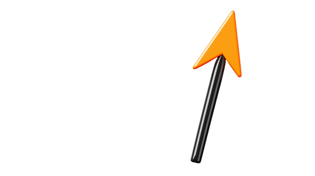 Black arrow with orange tip pointing upward on transparent background png