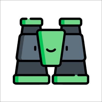 A green binoculars icon with a smiley face vector