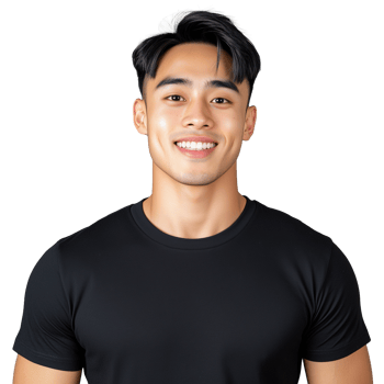 Smiling young man in black t-shirt on transparent background png