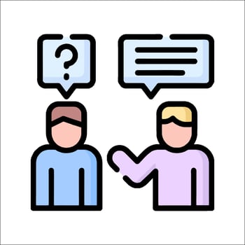 Two people talking with question marks over them vector