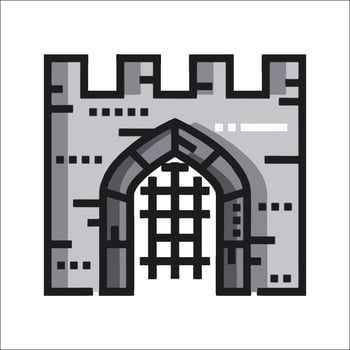 An illustration of a castle gate with a gate vector