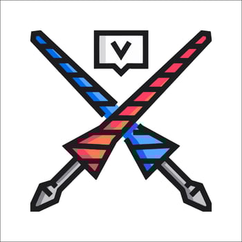 Two crossed swords with a red and blue color scheme vector