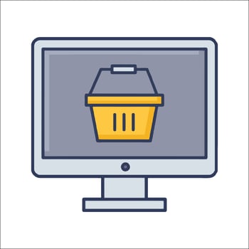 Shopping basket icon on computer monitor vector
