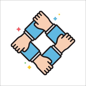Hands holding together in a square shape vector