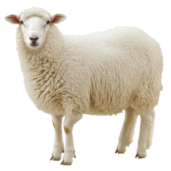 A fluffy sheep standing on a farm in daylight png