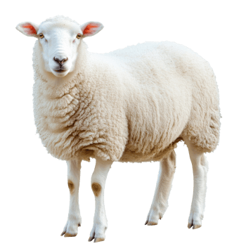 A fluffy white sheep standing in a bright setting png