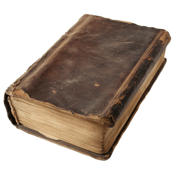 An antique leather bound book resting on a surface png