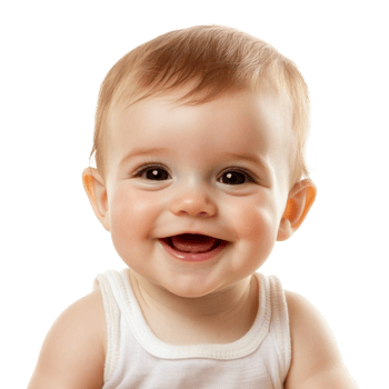 Smiling baby in a white top indoors png