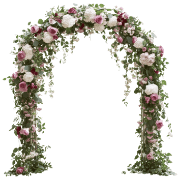 Floral archway adorned with roses and greenery png