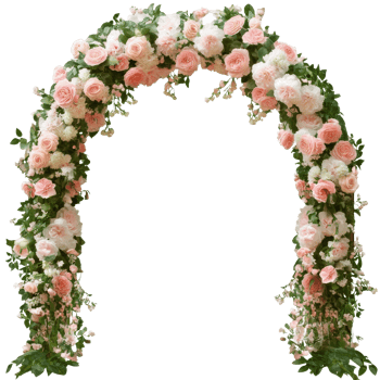 Pink and white rose floral arch display png