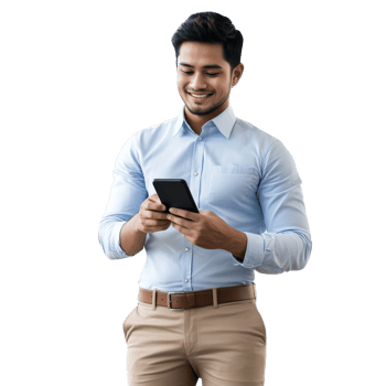 Smiling young man with smartphone png