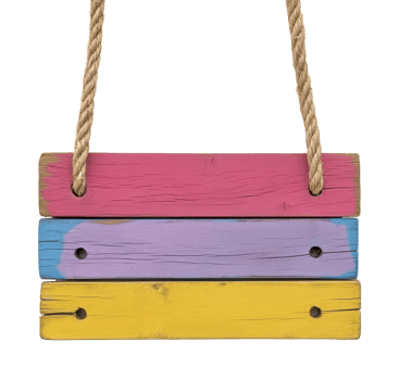Colorful wooden swing with three painted planks png