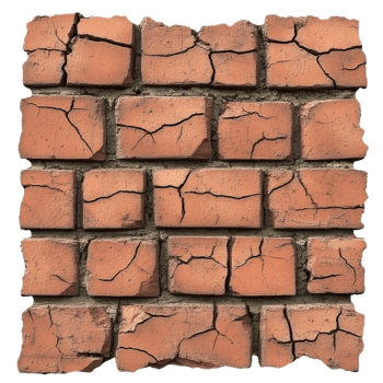 Weathered cracked red brick wall texture png