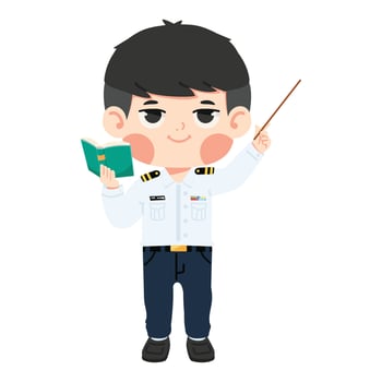 Boy Teacher holding a book and pointing at something vector