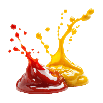 Colorful ketchup and mustard on white png
