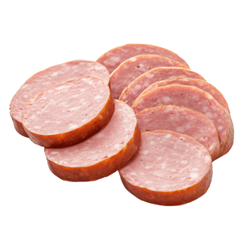 Smoked sausage slices on white background png