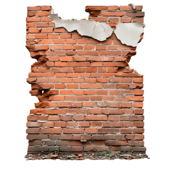 Peeling plaster on damaged urban brick wall png