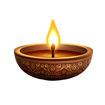 Traditional clay diya lamp with a warm flame png