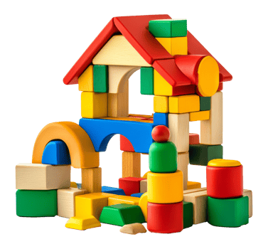 Wooden blocks stacked as a colorful house png
