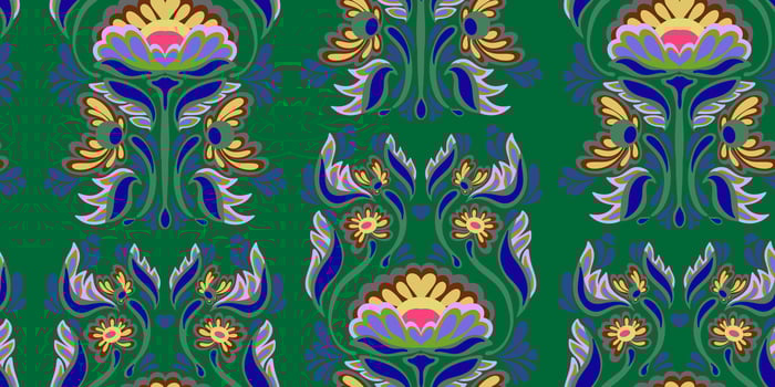 a green and blue floral pattern with flowers vector