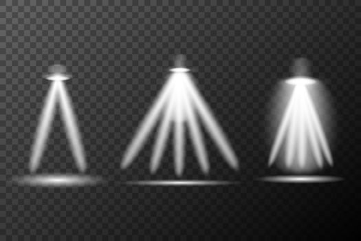three different light beams, on background vector