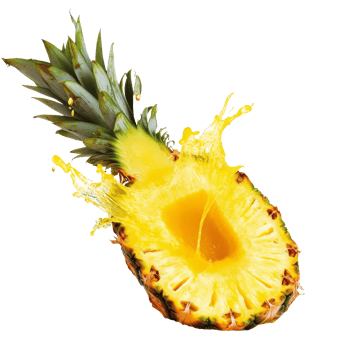 Fresh pineapple cut open with juice splashing out png