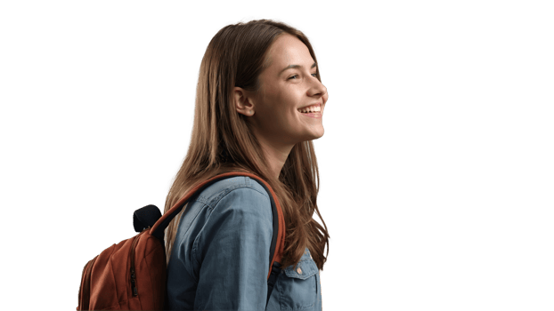 A girl with a backpack smiling png
